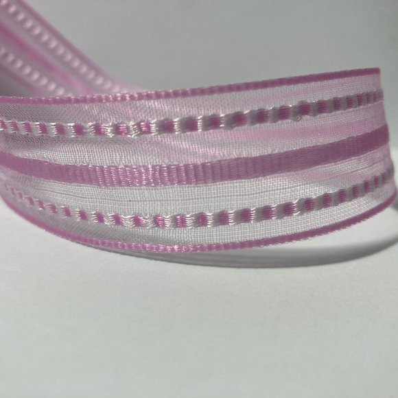 2 Rolls Spring Ribbon Pink Sheer Stripe - Picture 2 of 13
